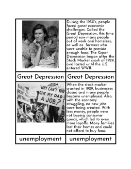 Preview of The Great Depression - Three/Four Part Cards