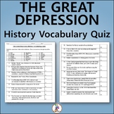 The Great Depression US History Vocabulary Quiz - Editable