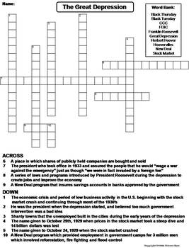 The Great Depression Worksheet/ Crossword Puzzle by ...
