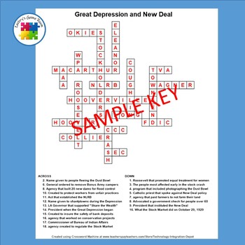 A New Deal Fights the Depression Crossword - WordMint