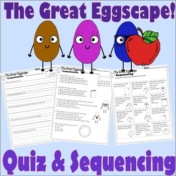 Preview of The Great Eggscape John Jory Reading Comprehension Quiz Tests & Story Sequencing