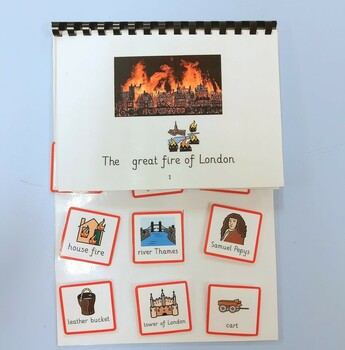 Preview of The Great Fire of London adapted book (SEN, independent task, symbol)