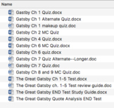 The Great Gastby Assessment Pack (10 quizzes, 2 tests, & 2
