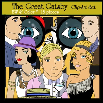 Preview of The Great Gatsby- 18 pc. Clip-Art, 8 BW & 8 Color