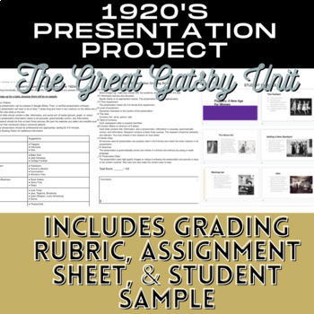 Preview of The Great Gatsby, 1920s Presentation Assignment, Sample, Grading Rubric