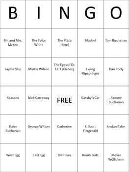 The Great Gatsby Ch.4 Bingo Card