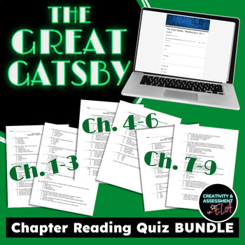 Preview of The Great Gatsby Chapter 1-3, 4-6, 7-9 READING CHECK QUIZ BUNDLE Print & Digital