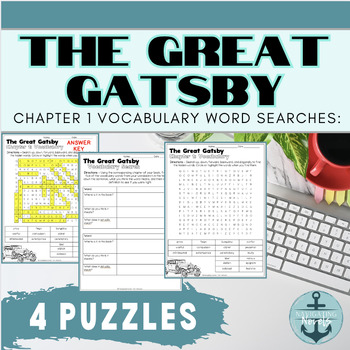 Preview of The Great Gatsby Chapter 1 Vocabulary Word Searches  and  Extension Activity