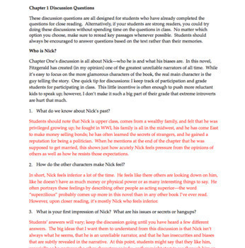 great gatsby book review questions
