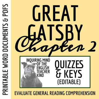 Preview of The Great Gatsby Chapter 2 Quiz and Answer Key (Printable)