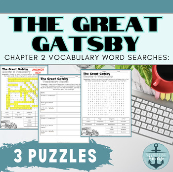 Preview of The Great Gatsby Chapter 2 Vocabulary Word Searches  and  Extension Activity