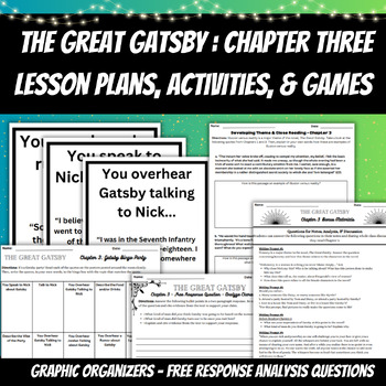 Preview of The Great Gatsby | Chapter 3 Games, Analysis Questions, & Lesson Plans