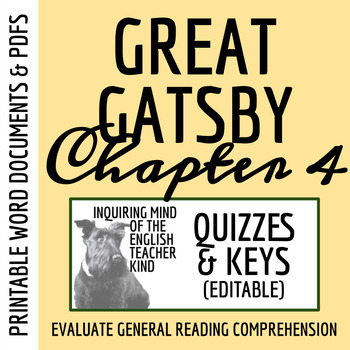 Preview of The Great Gatsby Chapter 4 Quiz and Answer Key (Printable)