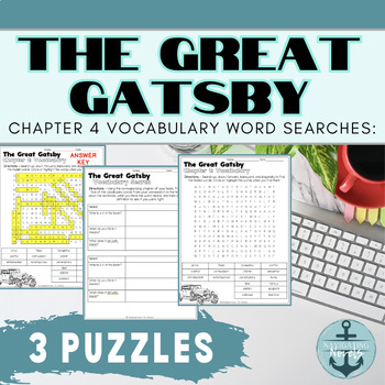 Preview of The Great Gatsby Chapter 4 Vocabulary Word Searches and Extension Activity