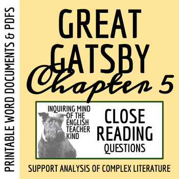 Preview of The Great Gatsby Chapter 5 Close Reading Analysis Worksheet (Printable)