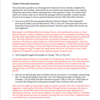 The Great Gatsby Chapter 6: Questions, Quiz, Study Guide, Activities