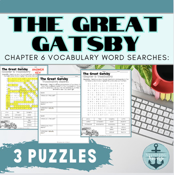 Preview of The Great Gatsby Chapter 6 Vocabulary Word Searches  and  Extension Activity
