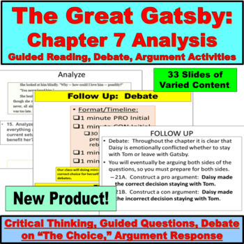 Preview of The Great Gatsby Digital Lesson:  Chapter 7 and Argument Response