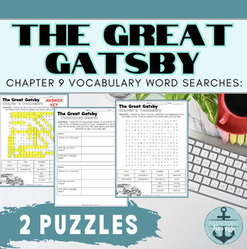 Preview of The Great Gatsby Chapter 9 Vocabulary Word Searches and Extension Activity