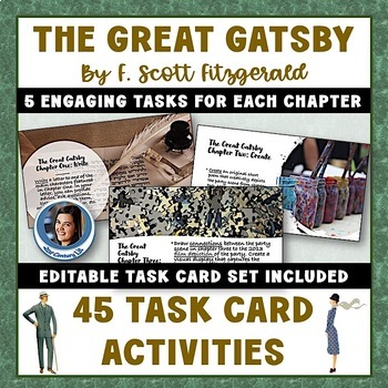 Preview of The Great Gatsby Chapter Activities - Task Cards, Analysis Activities, Projects