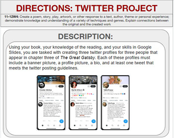 Preview of The Great Gatsby: Chapter Three: Twitter Project