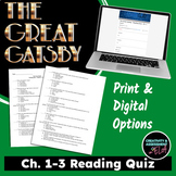The Great Gatsby Chapters 1-3 Reading Check Quiz | Print &