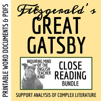 Preview of The Great Gatsby Close Reading Analysis Worksheets Bundle (Printable)