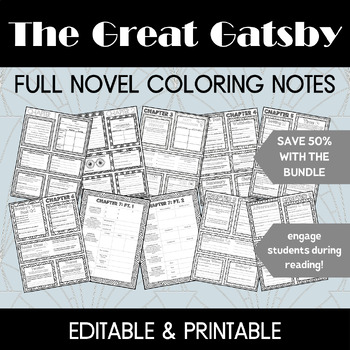 Preview of The Great Gatsby Coloring Notes FULL NOVEL