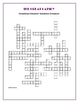 The Great Gatsby Completing Characters Quotations Crossword Fun