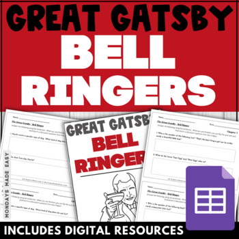 Preview of The Great Gatsby Comprehension Questions - Bell Ringer Reading Quizzes - Digital