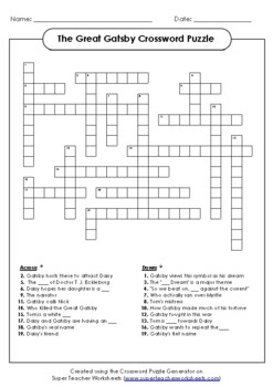 Great Gatsby Crossword, PDF, The Great Gatsby