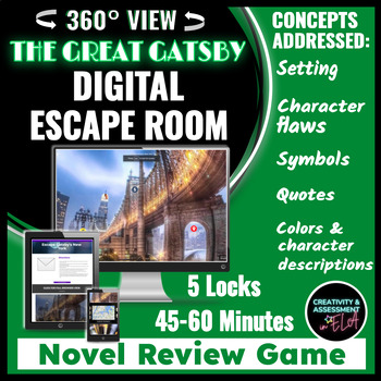 Preview of The Great Gatsby Digital Escape Room 360° View | REVIEW GAME & POST-READING
