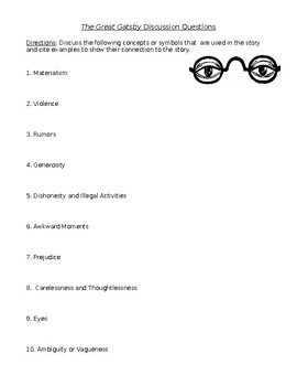 Preview of The Great Gatsby: Discussion Questions with Detailed Answer Key