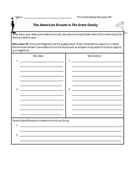 Preview of The Great Gatsby Discussion/Socratic Seminar Notecatcher + Reflection #1