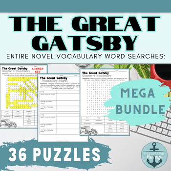 Preview of The Great Gatsby Entire Novel Vocabulary Word Searches and Extension Activity