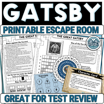 Preview of The Great Gatsby Escape Room Test Review - Printable Break-Out Rooms