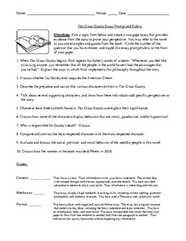 great gatsby essay prompts pdf