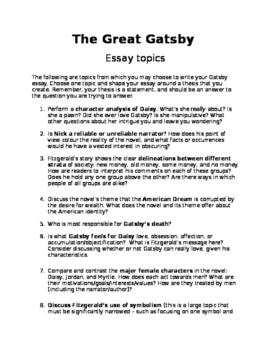 Essay topics for the great gatsby