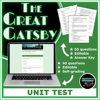 Preview of The Great Gatsby Final Unit Test Print & Digital Self-Grading with Google Forms™