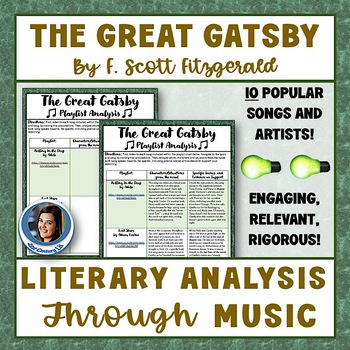 Preview of The Great Gatsby Music Analysis Playlist Chart Song Analysis Literary Soundtrack