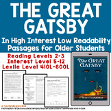 The Great Gatsby NOVEL in High Low Reading Comprehension F