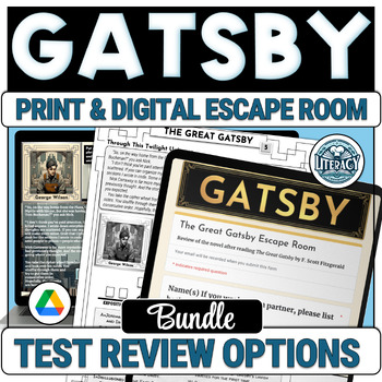 Preview of The Great Gatsby - Printable and Digital Escape Room Bundle - Test Review