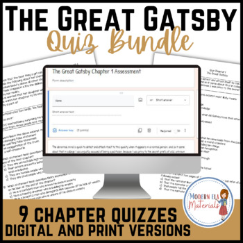 Preview of The Great Gatsby Quiz BUNDLE- All 9 Chapters- Digital and Print