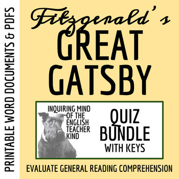 Preview of The Great Gatsby Quiz and Answer Key Bundle (Printable)