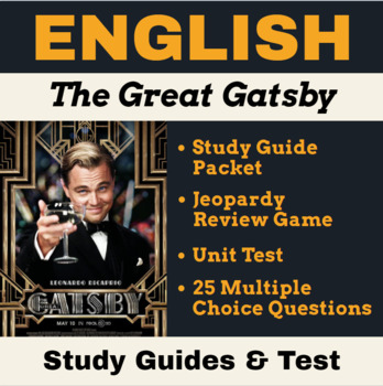 Preview of The Great Gatsby: Study Guide, Jeopardy Review Game & Multiple Choice Test