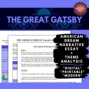 Preview of The Great Gatsby | Theme Analysis Worksheet + Narrative Essay Writing Rubric