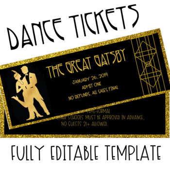 Preview of The Great Gatsby Dance Ticket Template