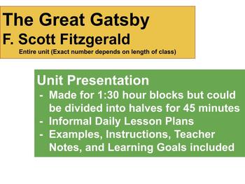 Preview of The Great Gatsby - Unit Presentation/Lesson Plans