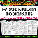 The Great Gatsby Vocabulary Bookmarks: Scaffold Language &