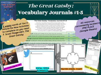 Preview of The Great Gatsby: Vocabulary Journals #1-5